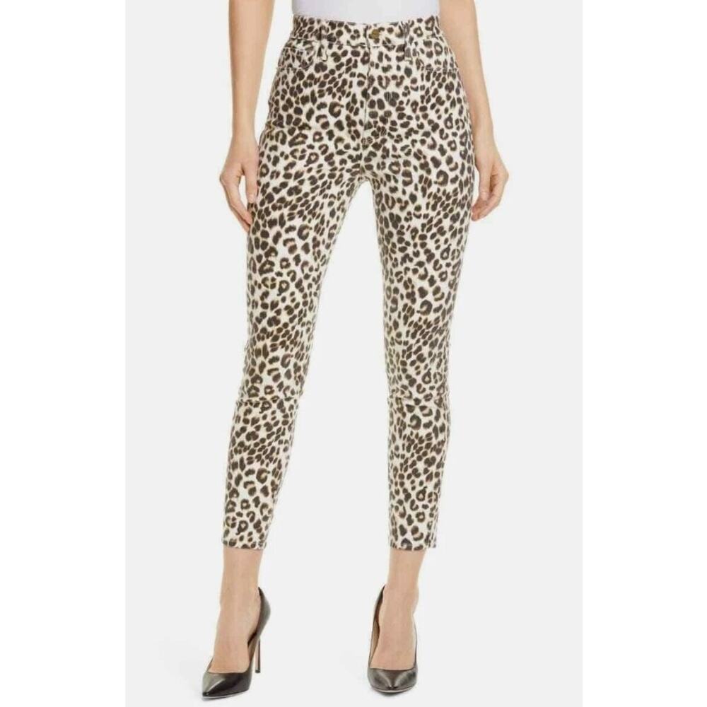 FRAME new brown tan Ali high rise cigarette skinny leg leopard print denim jeans